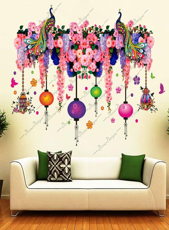 DivineDesigns ملصق حائط من الفينيل PVC من DivineDesigns بتصميم زهور وردية زاهية بألوان الطاووس (متعدد الألوان) - Image 1
